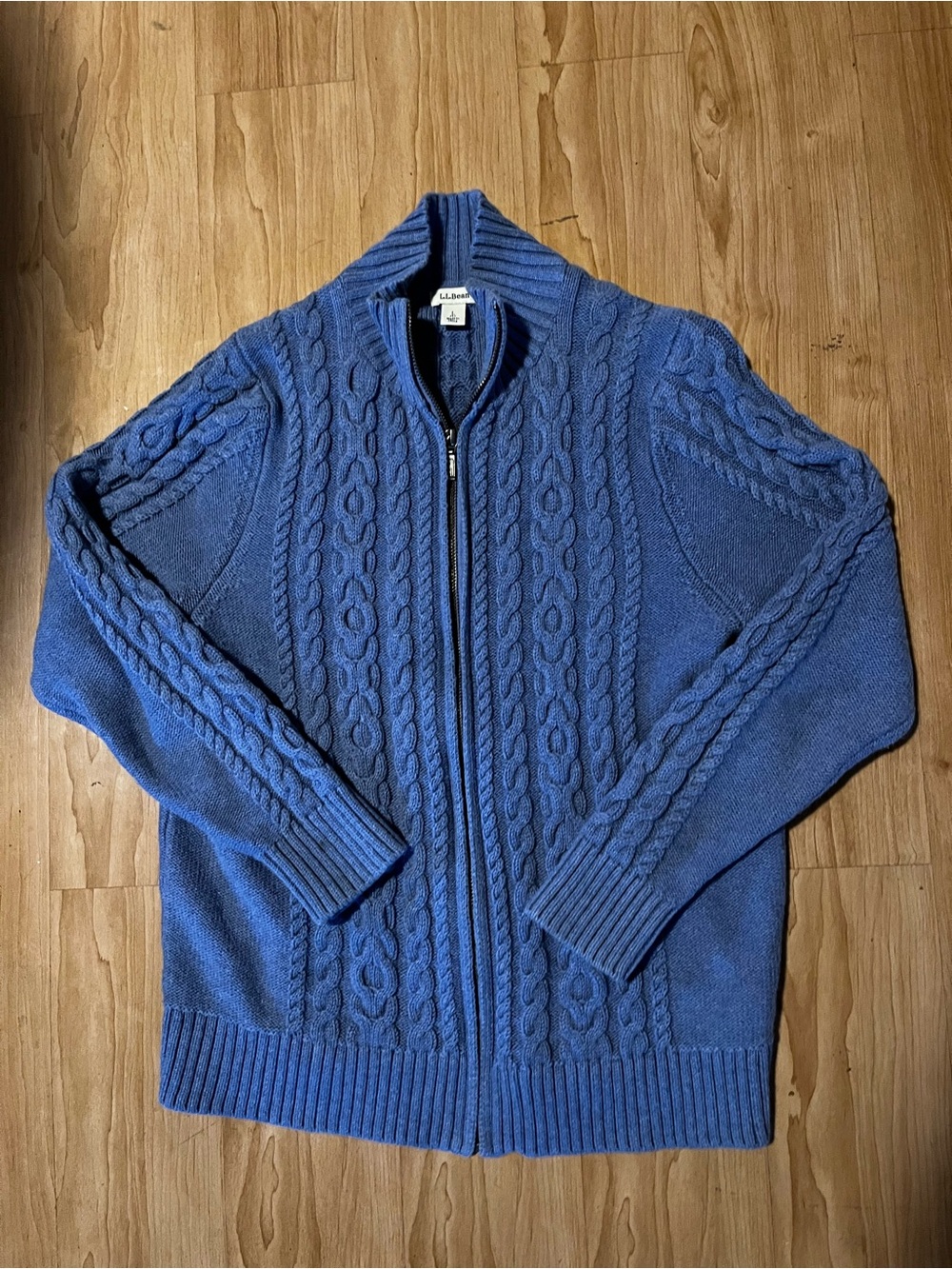 Preppy old money petite large Royal Blue Cable Knit Zip-Up Sweater